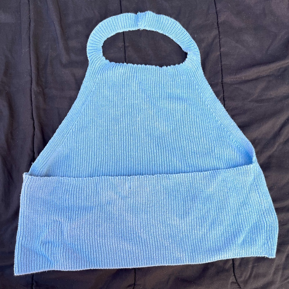 Pretty Little Thing Light Blue Crop Top Halter Top Sweater US 20